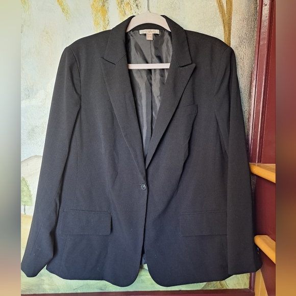 Roz & Ali Black One Button Career Office  Jacket Shoulder Pads – Womens Size 14 - Picture 1 of 8